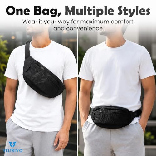 Crossbody Waist Bag for Woman & Fanny Bag for Men | Cross Bag for Women & Fanny Bag for Women | Trekking Bag -Multi-Way Carry | Water-Resistant Fabric | Anti-Theft Pocket-Black - Image 4