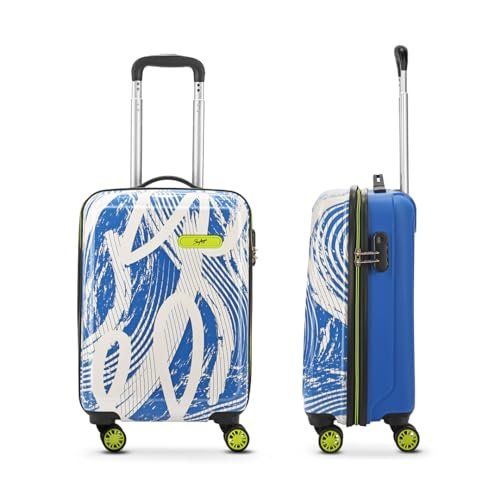 Skybags Stroke Printed Cabin Size Hard Case Trolley Bag, Blue-White | Lightweight, Stylish, 8-Wheels, Polypropylene+ABS Case, Combination Lock, Compact Travel Luggage, 5-Year Global Warranty - Image 2