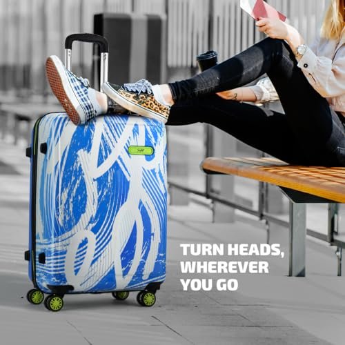 Skybags Stroke Printed Cabin Size Hard Case Trolley Bag, Blue-White | Lightweight, Stylish, 8-Wheels, Polypropylene+ABS Case, Combination Lock, Compact Travel Luggage, 5-Year Global Warranty - Image 3