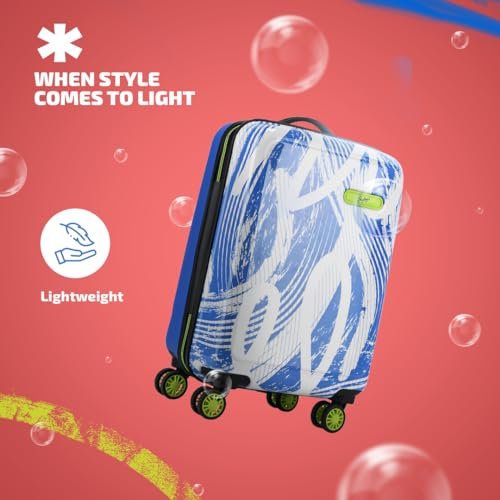 Skybags Stroke Printed Cabin Size Hard Case Trolley Bag, Blue-White | Lightweight, Stylish, 8-Wheels, Polypropylene+ABS Case, Combination Lock, Compact Travel Luggage, 5-Year Global Warranty - Image 4