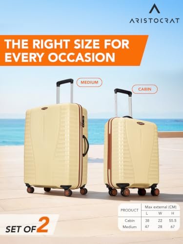 Aristocrat Airpro Max Set of 2 (Cabin+Medium) Trolley Bags, Mojave Desert | 8-Wheels, Polypropylene Case, Spacious, Combination Lock, Sturdy Zipper, Lightweight Travel Luggage, 3-Year Global Warranty - Image 3