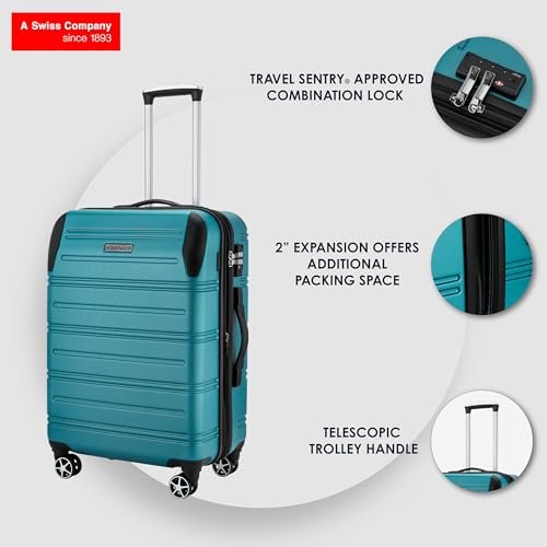 WENGER Static Pro, Swiss Designed 3 Pc Luggage Set | Carry-On, Medium and Large Hardside Luggage (33L + 67L + 106L Capacity) | TSA Lock | Teal, Travel Luggage Bag for Business & Leisure, 612060 - Image 3