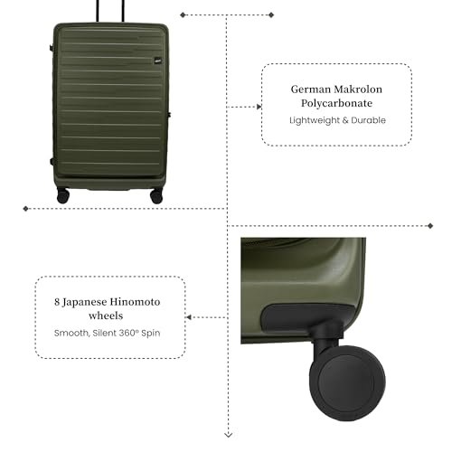 F Gear Sedona Medium 65cm German Polycarbonate Hard Luggage|8 Japanese Hinomoto Silent Wheels |Expandable Check-in Front Opening Suitcase for Travel| Anti-Theft Zipper, TSA 007 Lock (Army Green) - Image 3