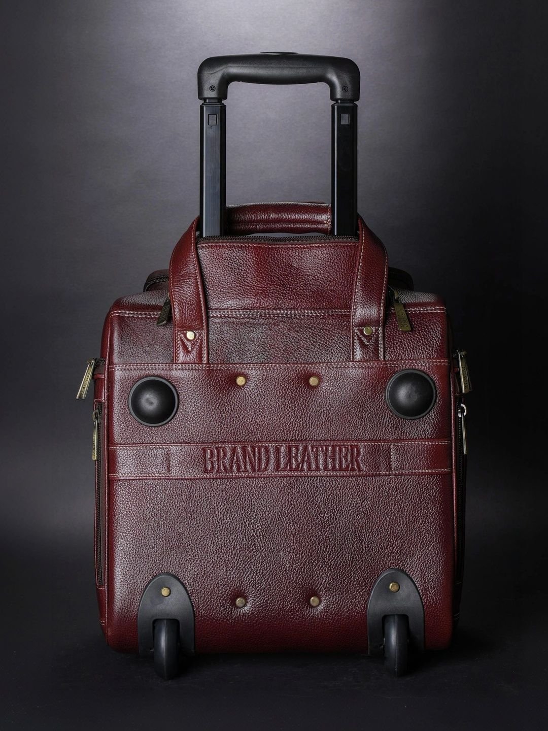BRAND LEATHER Genuine Leather Underseat Carry-On Rolling Travel Luggage Trolley Bag - Image 2