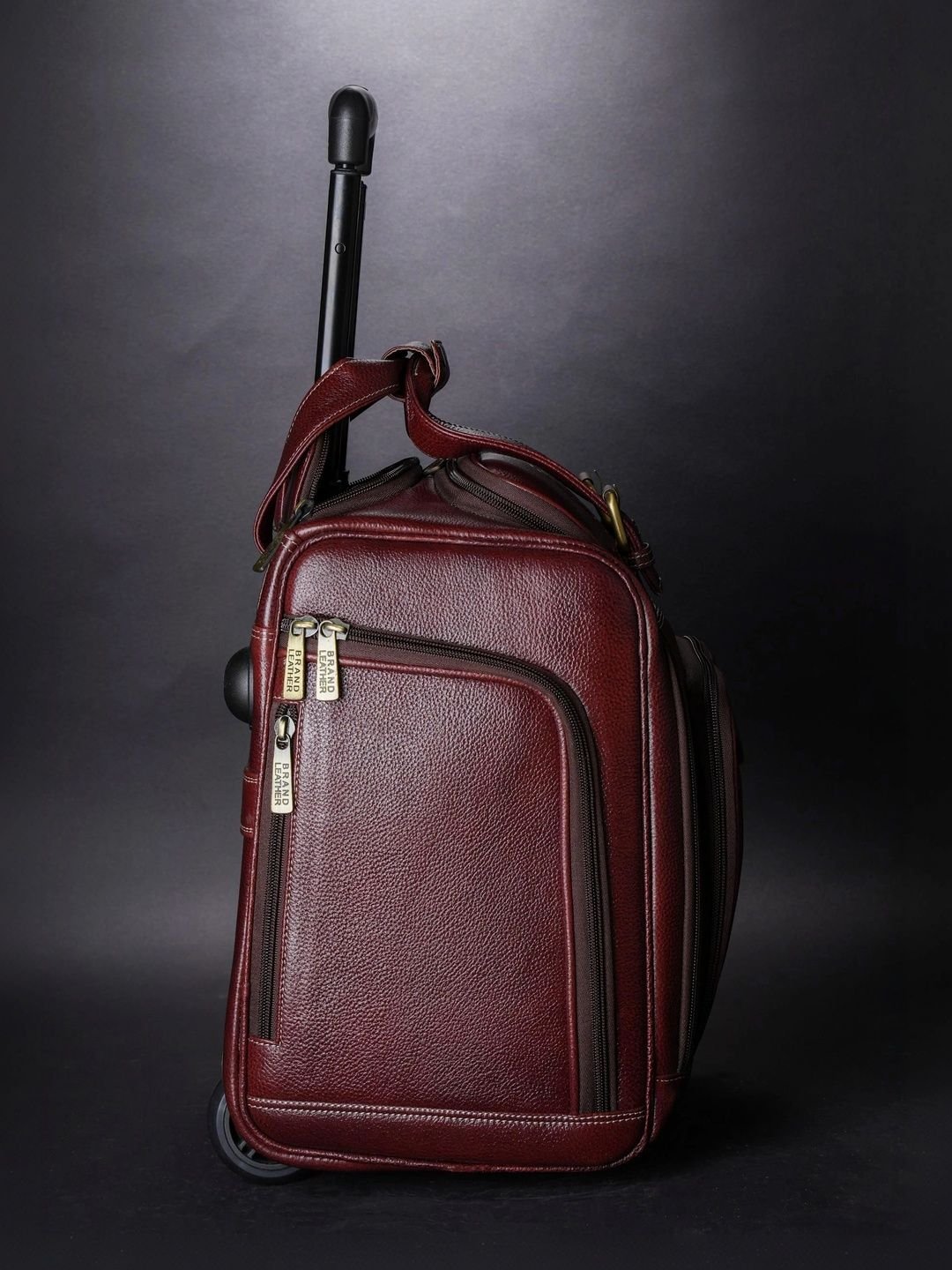 BRAND LEATHER Genuine Leather Underseat Carry-On Rolling Travel Luggage Trolley Bag - Image 3