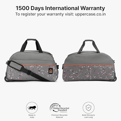 uppercase Terra 52 Polyester Duffle Trolley Bag| Quick Front Pocket Access| Detachable And Adjustable Shoulder Strap| Smooth Wheels| Push Button Trolley| For Women & Men| 1500 Days Warranty (Grey) - Image 2