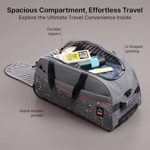 uppercase Terra 52 Polyester Duffle Trolley Bag| Quick Front Pocket Access| Detachable And Adjustable Shoulder Strap| Smooth Wheels| Push Button Trolley| For Women & Men| 1500 Days Warranty (Grey) - Image 3