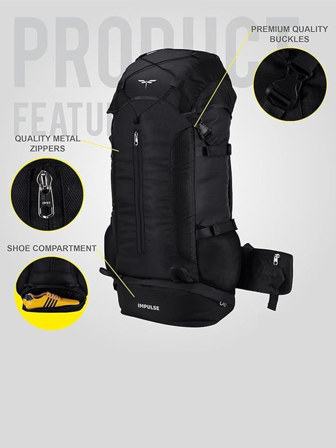 Impulse Unisex Travel Standard & Trekking Rucksack Bags - 65L - Image 4