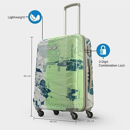 Skybags Medium ABS Trooper Size Hardshell Luggage (65 Cm) | Printed Luggage Inline Trolley Bag with 4 Wheels and Resetable Combination Lock | Unisex, Green - Image 3