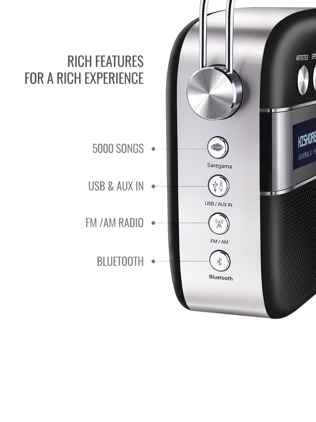 Saregama Carvaan 2.0 Hindi-Music Player 5000 Pre-loaded songs  with Podcast -Classic Black - Image 2