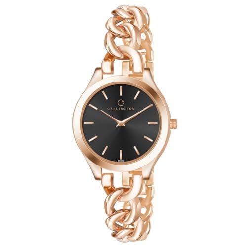 Carlington Iconic Analog Watches for Women with Premium Stainless Steel Link Chain Strap - CT 2036