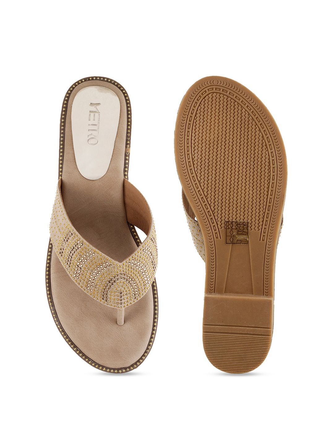 Metro Women Beige Embellished Open Toe Flats - Image 4
