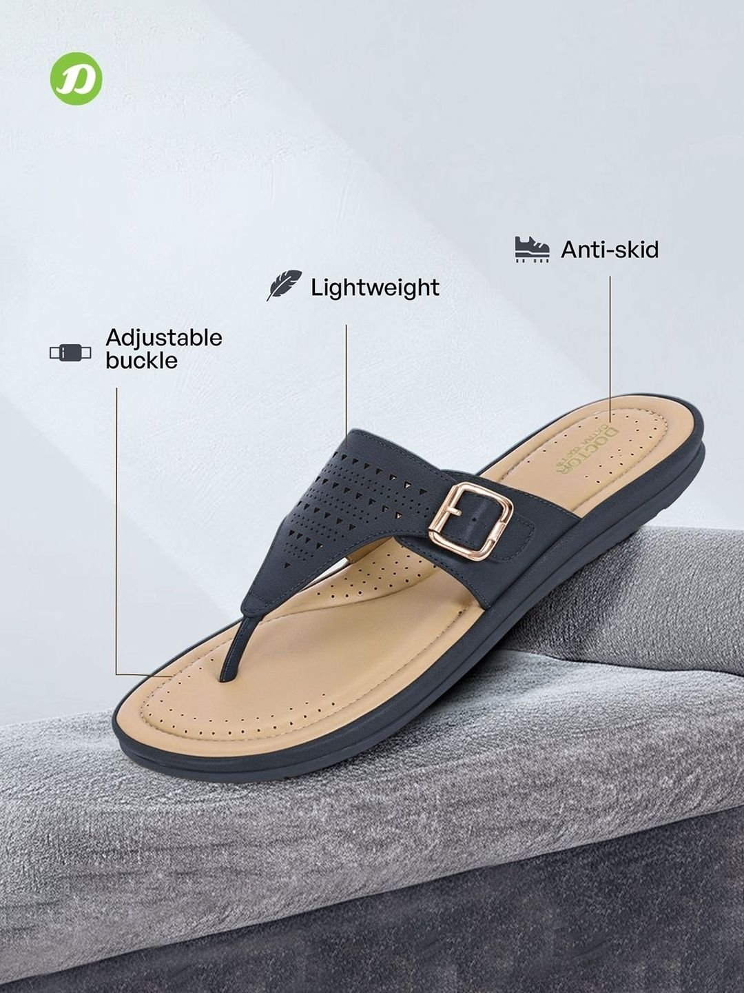 DOCTOR EXTRA SOFT Textured Lightweight Open Toe Flats With Buckles Detail & Laser Cuts - Image 2