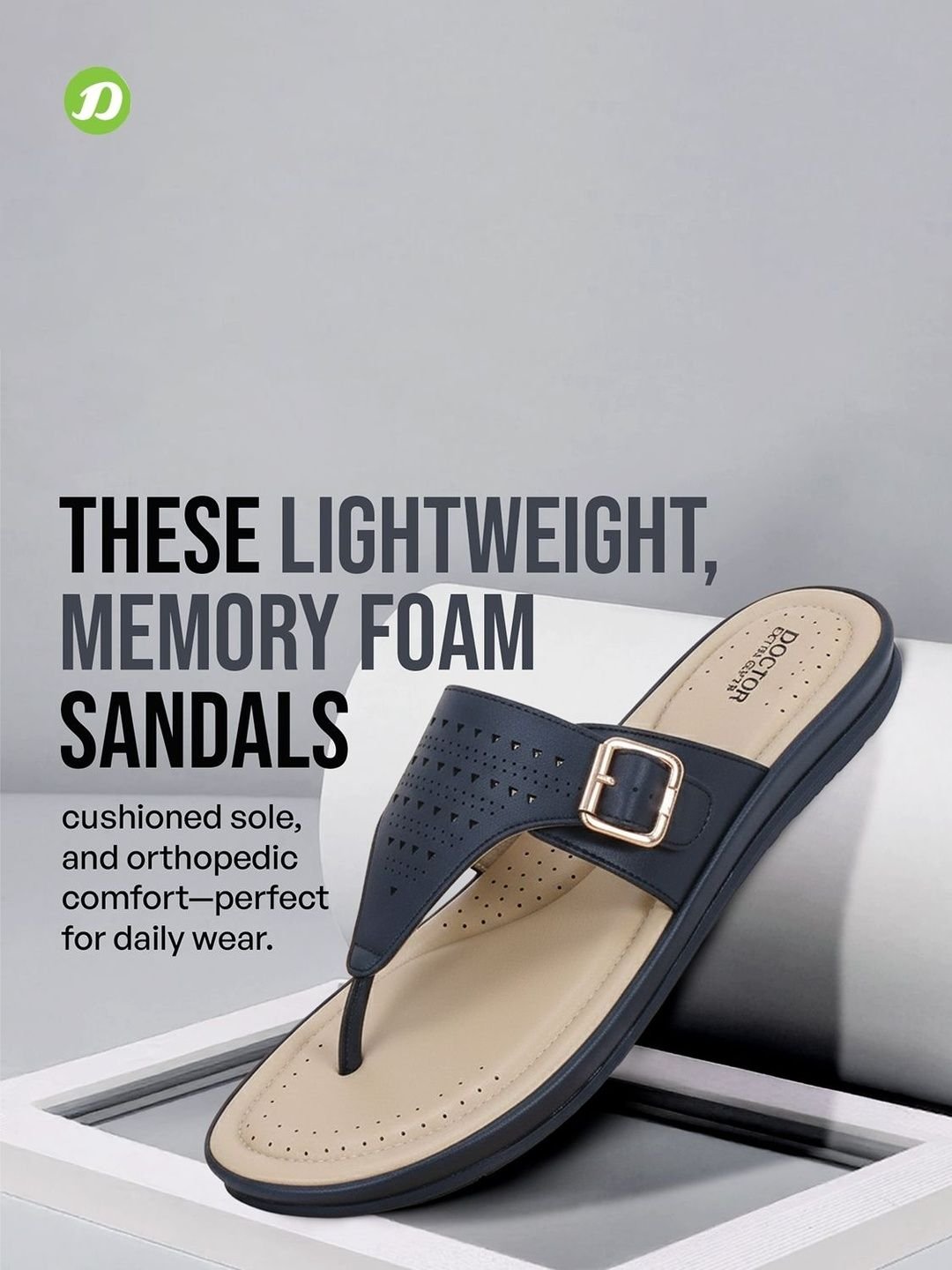 DOCTOR EXTRA SOFT Textured Lightweight Open Toe Flats With Buckles Detail & Laser Cuts - Image 4