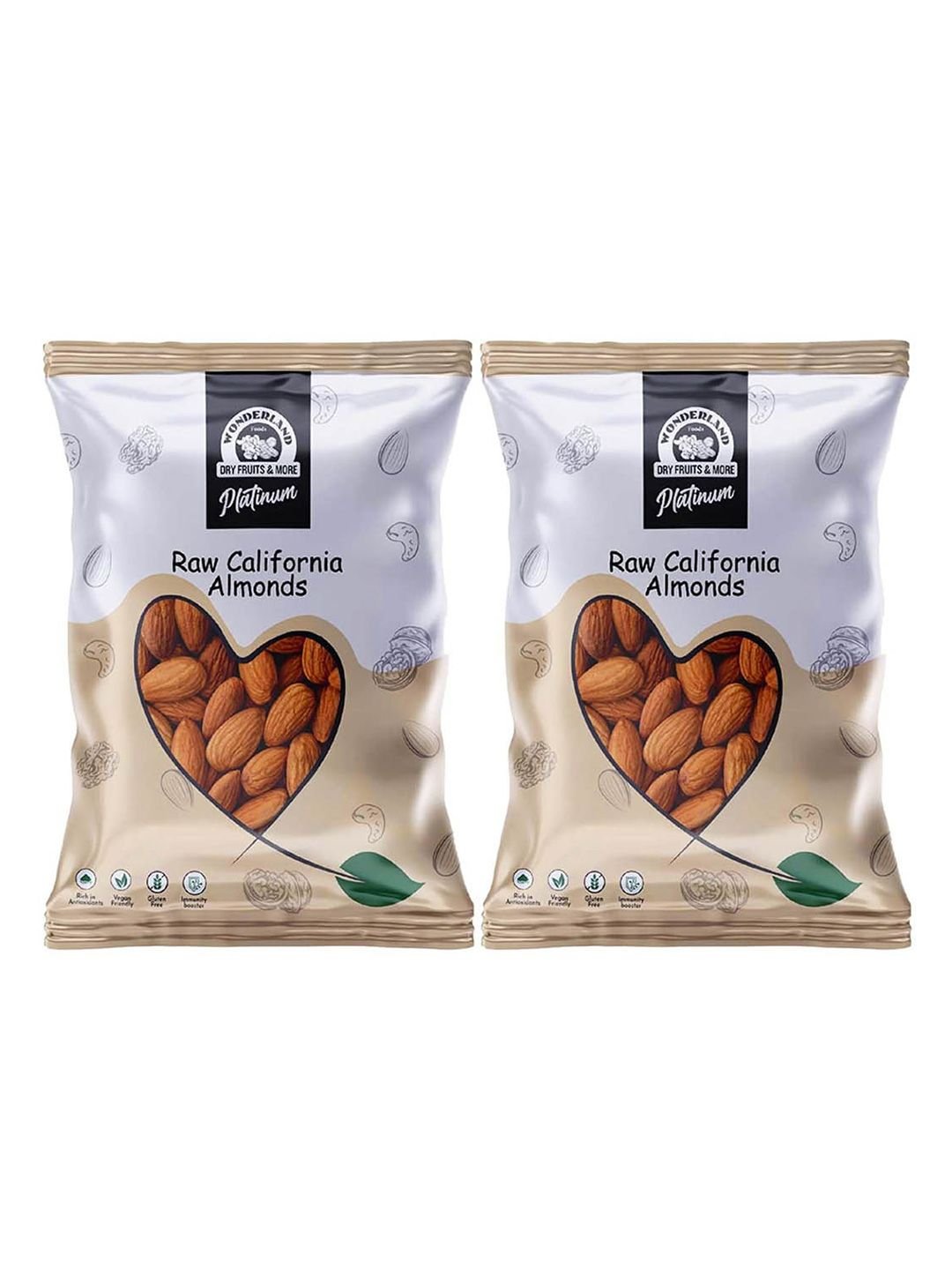 Wonderland Foods Pack Of 2 Premium Platinum California Almond  - 500g Each