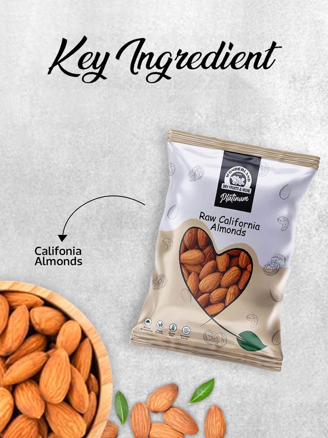 Wonderland Foods Pack Of 2 Premium Platinum California Almond  - 500g Each - Image 3