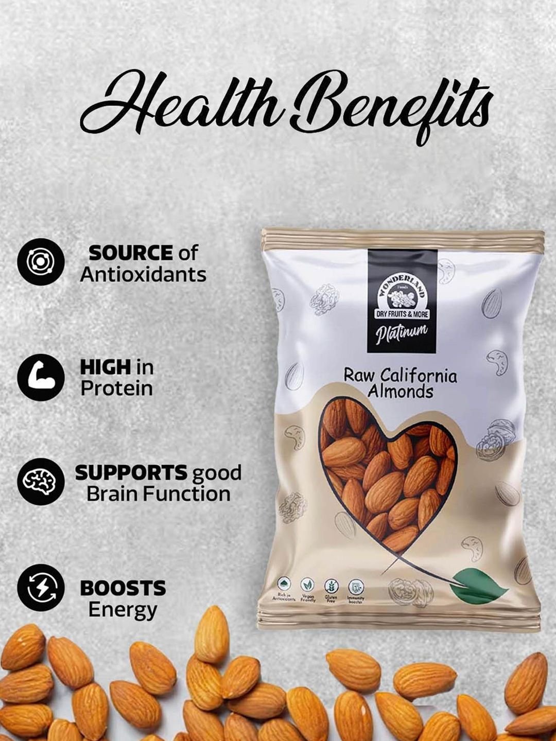 Wonderland Foods Pack Of 2 Premium Platinum California Almond  - 500g Each - Image 4