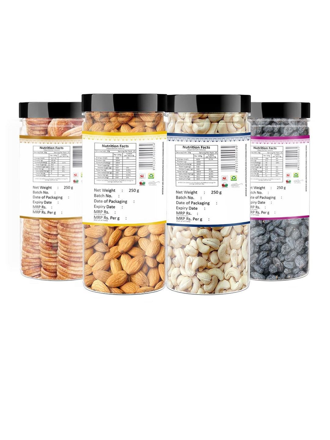 YUM YUM 4-Pcs Almond Cashew Black Raisins Anjeer 250g Each - Image 2