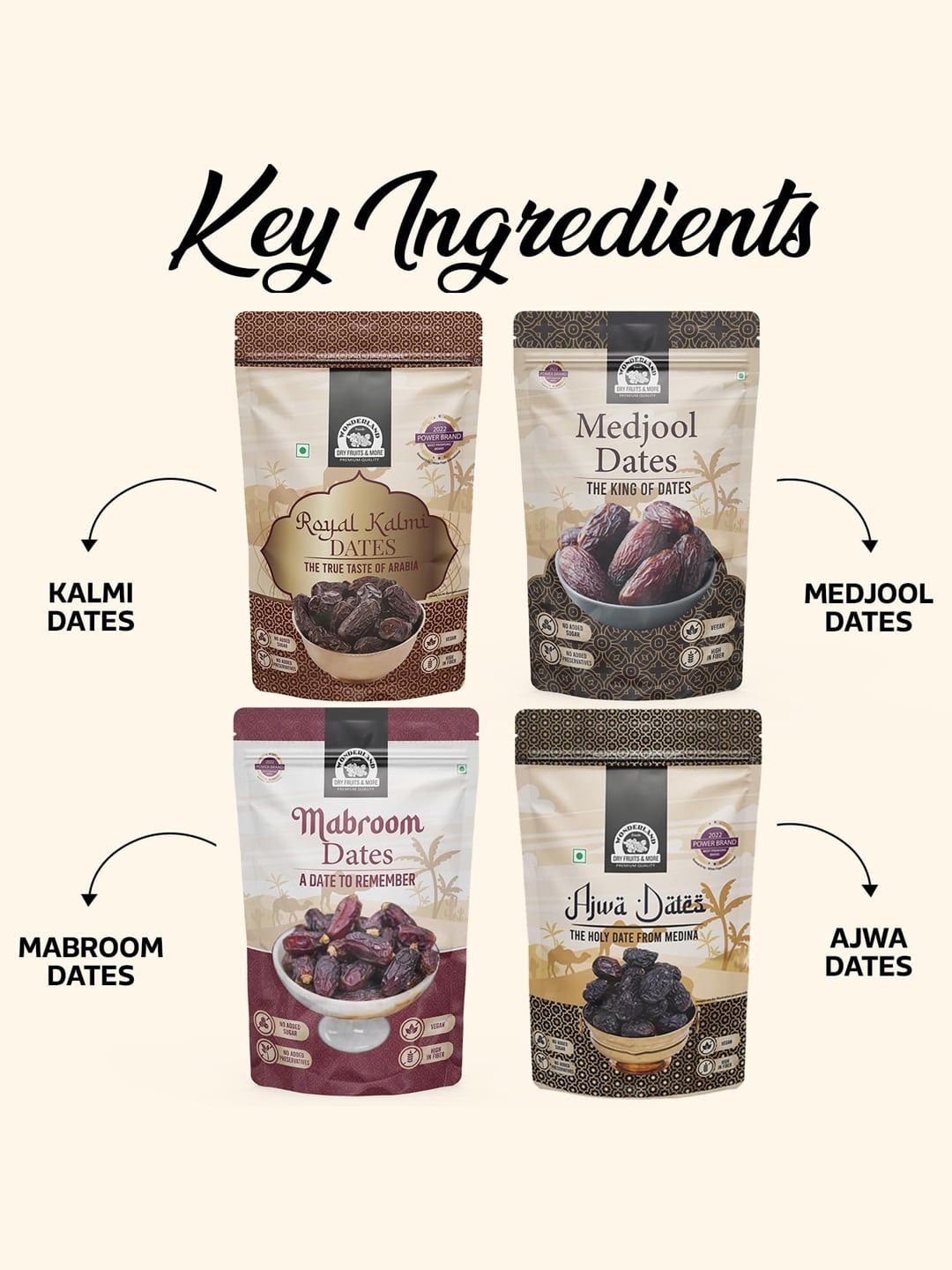 Wonderland Foods Pack Of 4 Premium Mabroom Kalmi Medjool & Ajwa Dates 200g Each - Image 3