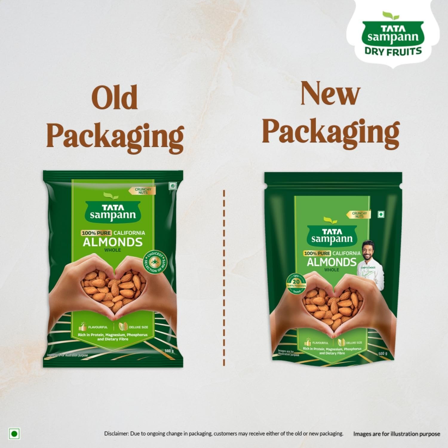 Tata Sampann Pure California Almonds/Badam Whole, 500g, Real Nuts, High in Fiber, Badam Giri, Rich in Protein, Magnesium, Phosphorus and Dietary Fibre, Nuts & Dry Fruits - Image 4