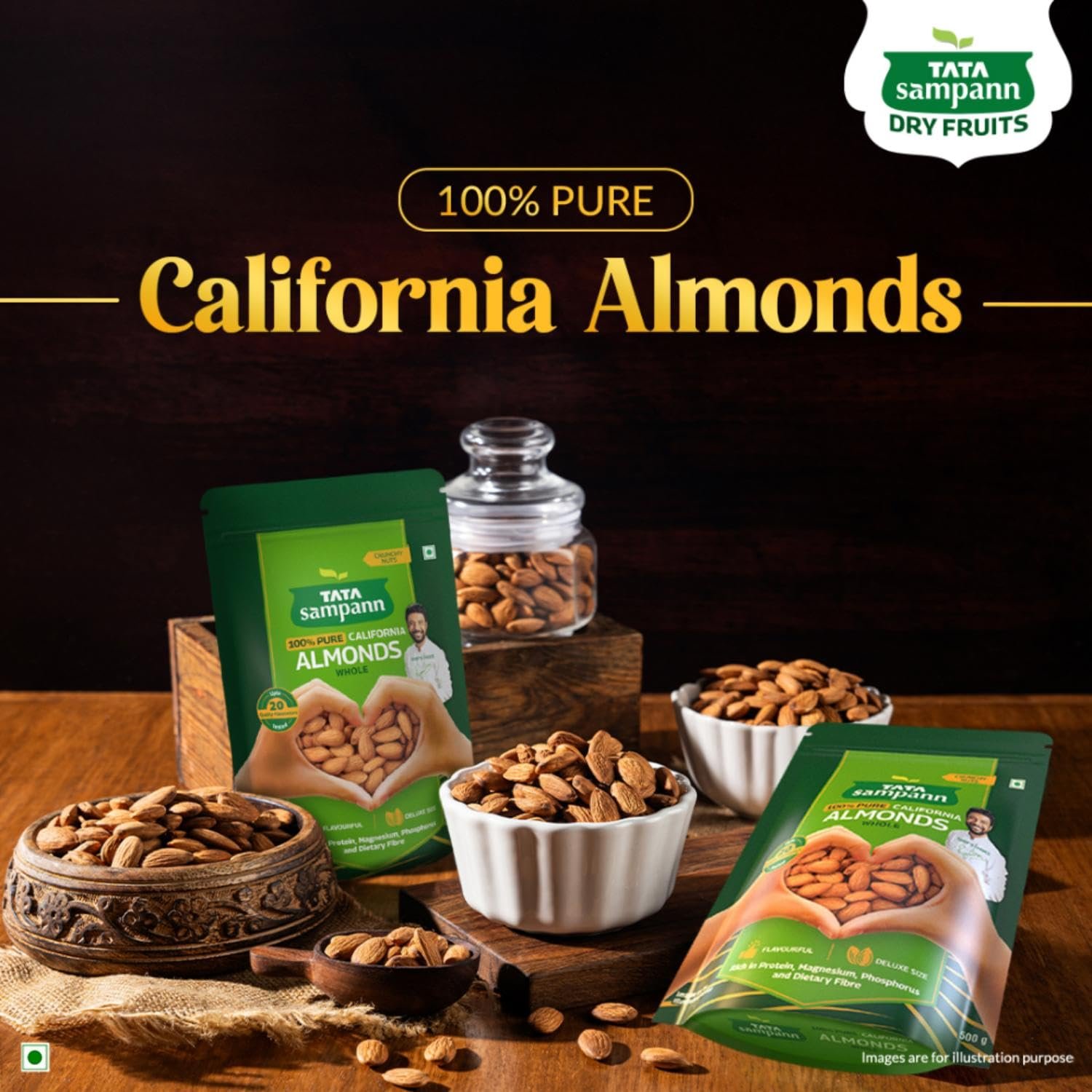 Tata Sampann Pure California Almonds/Badam Whole, 500g, Real Nuts, High in Fiber, Badam Giri, Rich in Protein, Magnesium, Phosphorus and Dietary Fibre, Nuts & Dry Fruits - Image 5