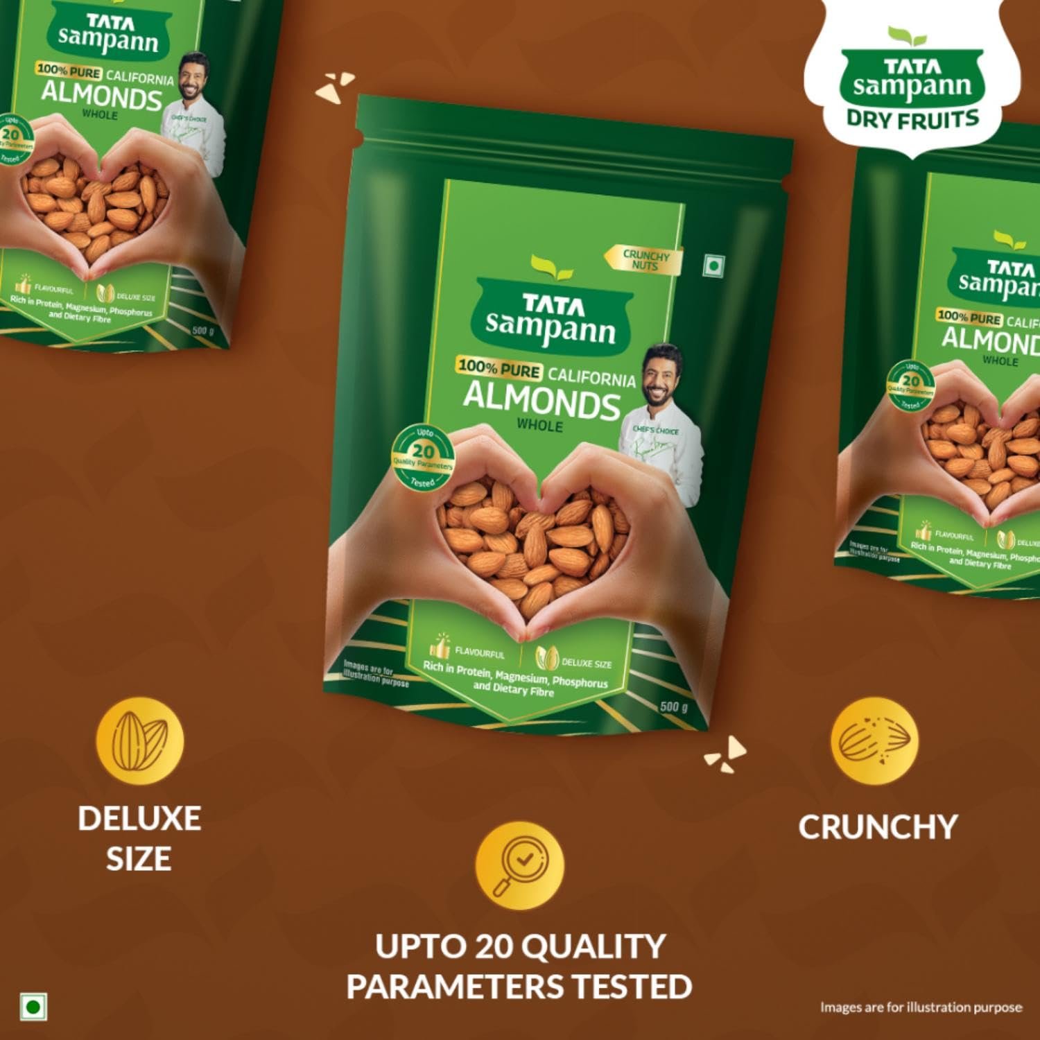 Tata Sampann Pure California Almonds/Badam Whole, 500g, Real Nuts, High in Fiber, Badam Giri, Rich in Protein, Magnesium, Phosphorus and Dietary Fibre, Nuts & Dry Fruits - Image 6