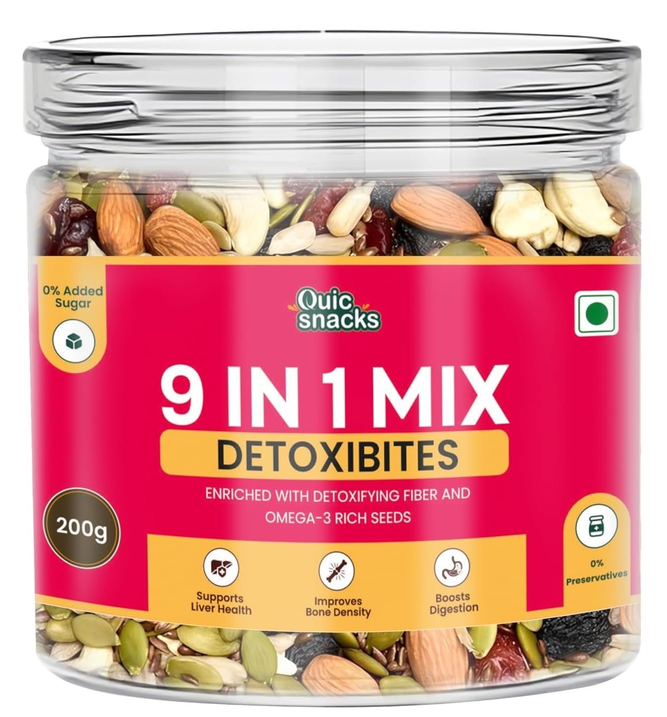 QuicSnacks 9-in-1 Mix Detoxibites Seeds 400g – Omega-3 Rich, Crunchy Vegetarian Trail Mix | Heart Health, Circulation & Energy Boost | Nuts, Seeds & Dry Fruits Snack - Image 7
