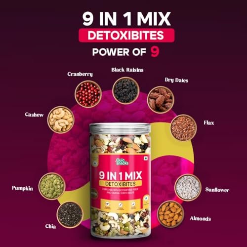 QuicSnacks 9-in-1 Mix Detoxibites Seeds 400g – Omega-3 Rich, Crunchy Vegetarian Trail Mix | Heart Health, Circulation & Energy Boost | Nuts, Seeds & Dry Fruits Snack - Image 11