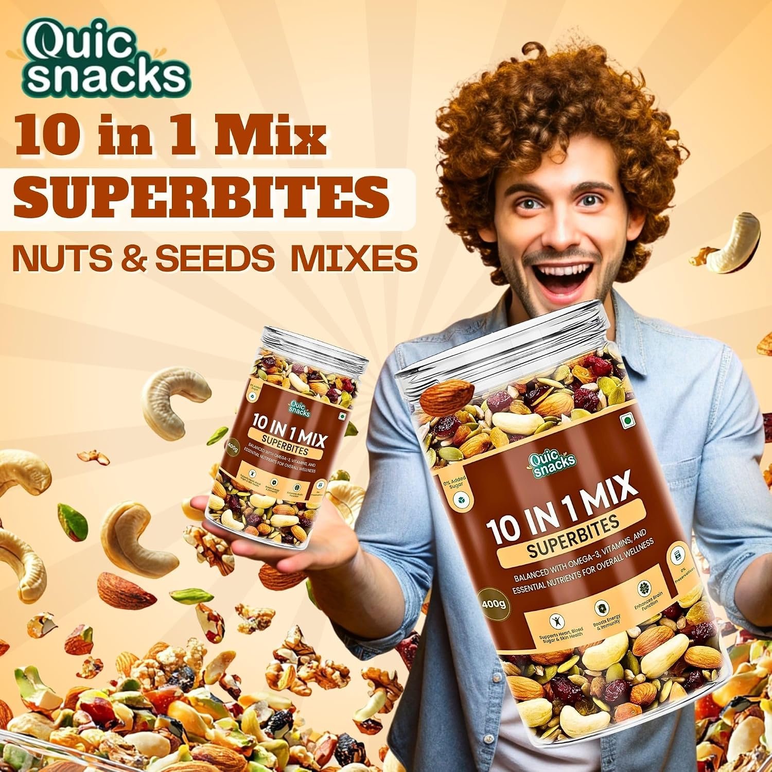 QuicSnacks 10 in 1 Mix Superbites Mix Seeds | Nuts and Seeds Mixes | Healthy Snack | Ready to Eat | Supports Heart Health, Boosts Energy, and Improves Overall Wellness (400gm) - Image 4