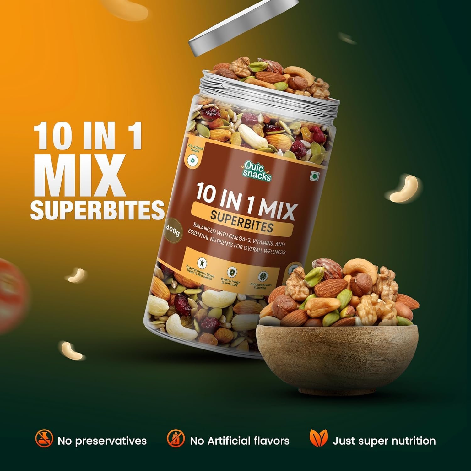 QuicSnacks 10 in 1 Mix Superbites Mix Seeds | Nuts and Seeds Mixes | Healthy Snack | Ready to Eat | Supports Heart Health, Boosts Energy, and Improves Overall Wellness (400gm) - Image 5