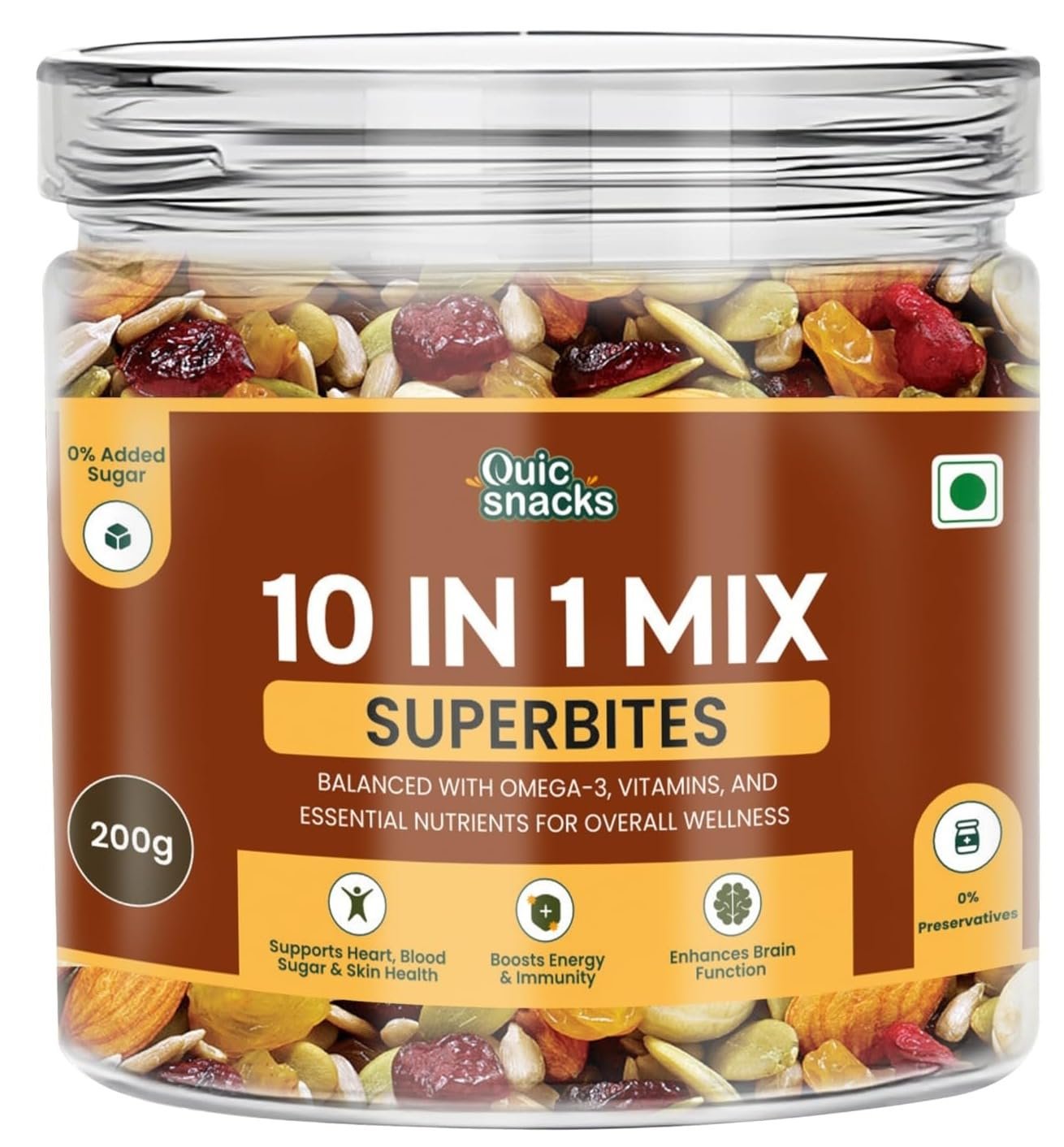 QuicSnacks 10 in 1 Mix Superbites Mix Seeds | Nuts and Seeds Mixes | Healthy Snack | Ready to Eat | Supports Heart Health, Boosts Energy, and Improves Overall Wellness (400gm) - Image 9