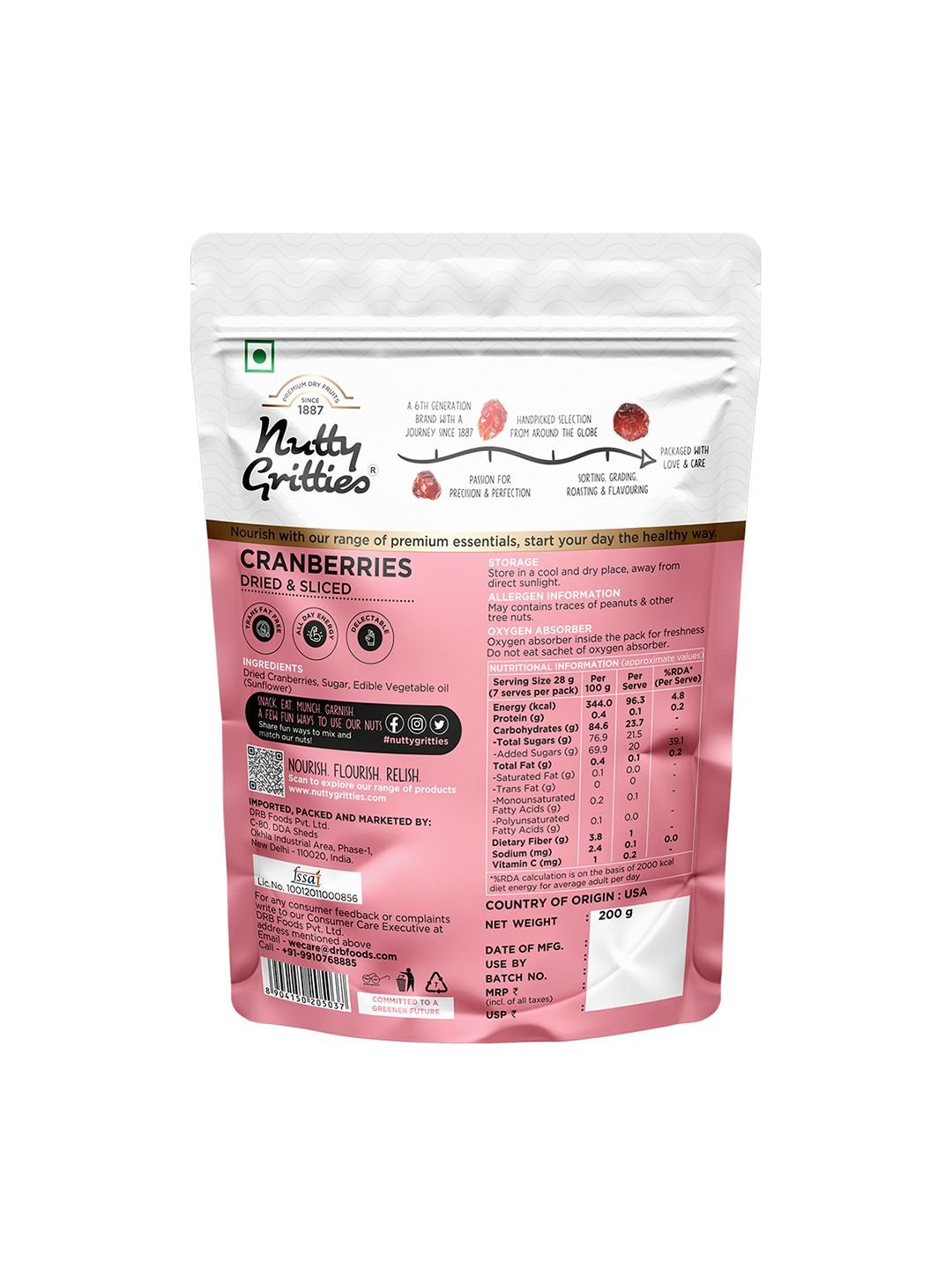 Nutty Gritties Pack of 2 Whole Healthy Snackable Dried & Sliced Cranberries 400g - Image 2