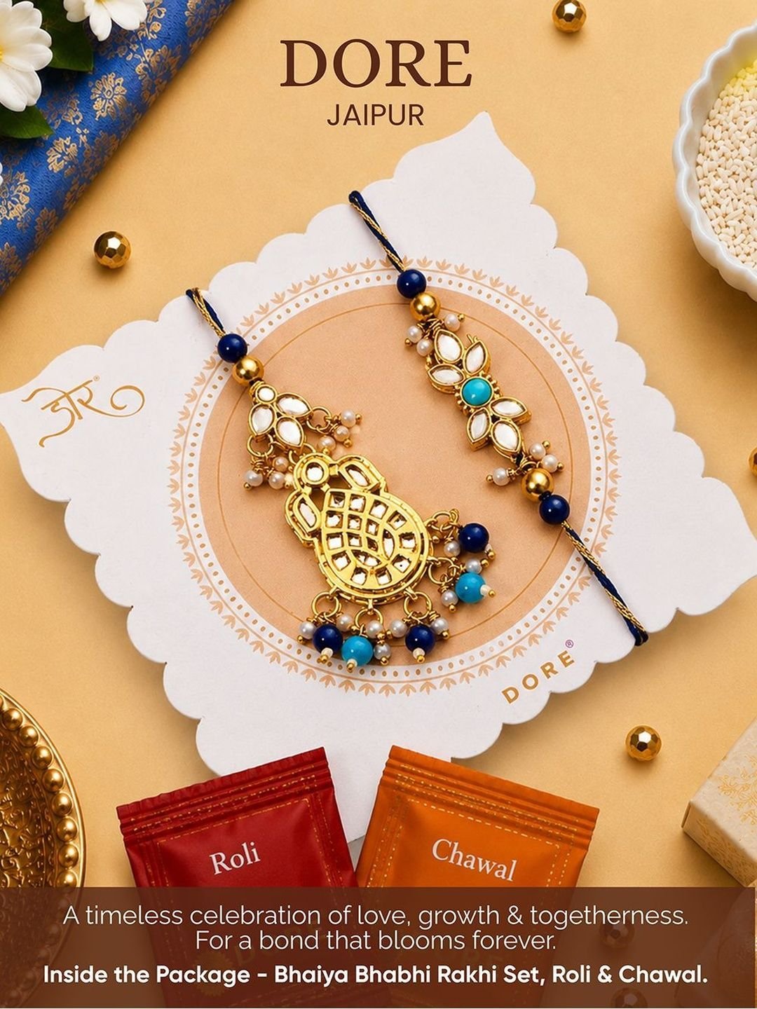 RawFruit Courtyard Collection Set Of 2 Bhaiya Bhabhi Rakhi With Dry Fruits Gift - Image 2