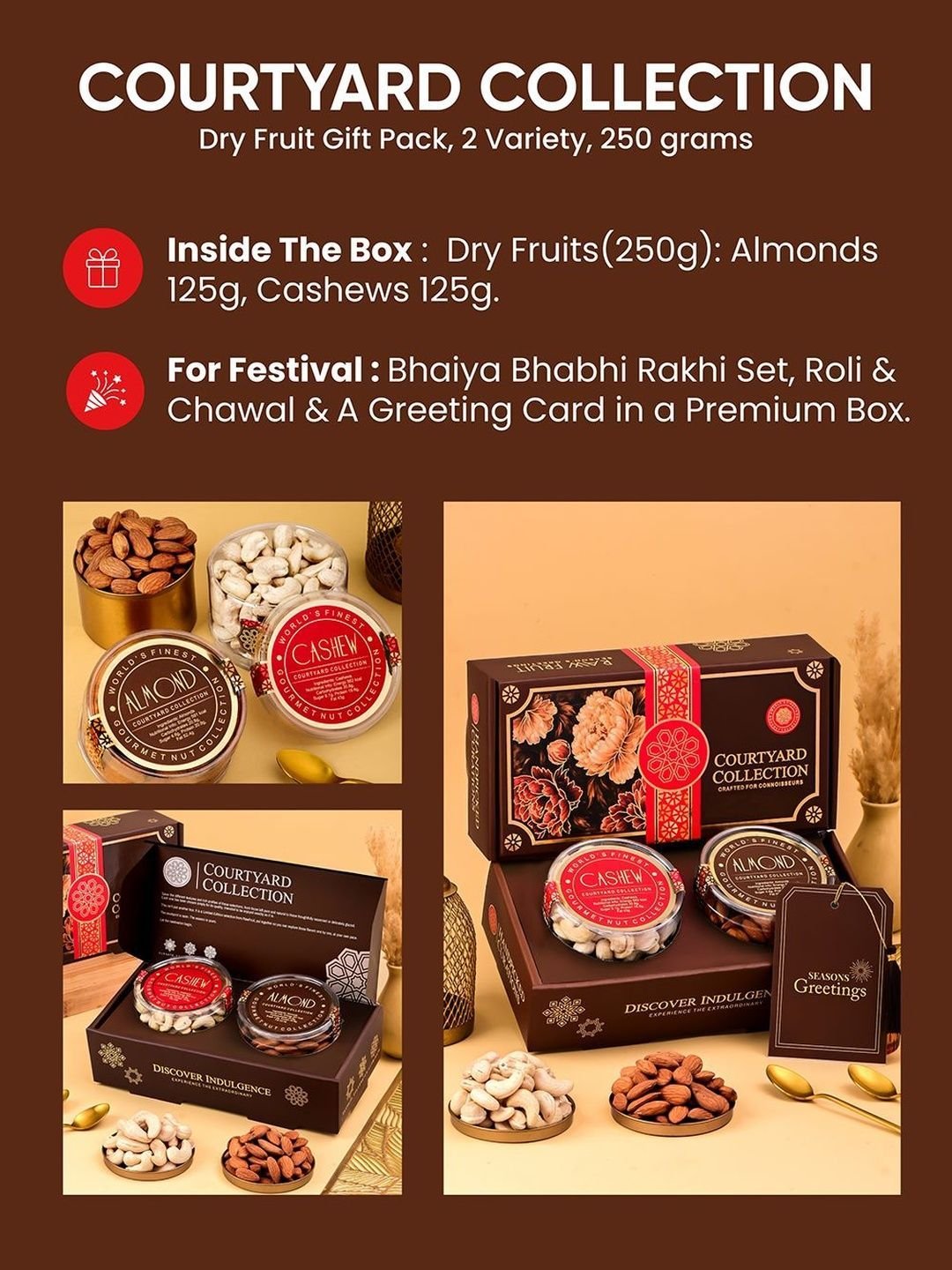 RawFruit Courtyard Collection Set Of 2 Bhaiya Bhabhi Rakhi With Dry Fruits Gift - Image 3