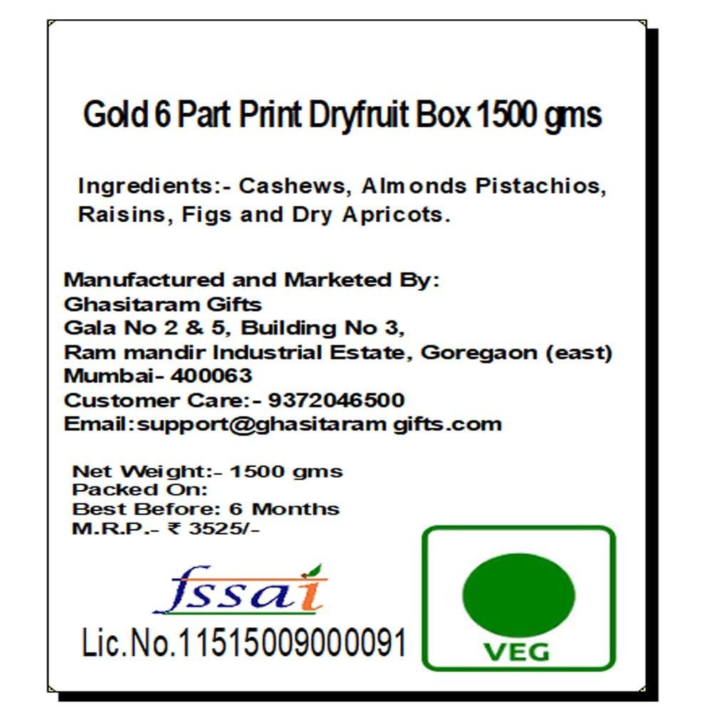 Gold 6 Part Print Dryfruit Box 1500 GMS|Dry Fruit Combo Pack Offer|Dry Fruit Gift Pack|Dry Fruit Box|Diwali Dry Fruit Gift Box| - Image 2