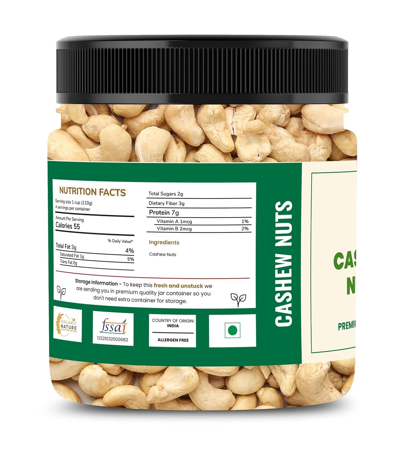 ORGANIC NATURE Dry Fruits Combo Pack of Almonds, Cashews, Pistachios, Figs, Walnuts, Apricot and Green Raisins 250 Grams Each| Total Weight 1.75 Kg| Jar Pack| - Image 2