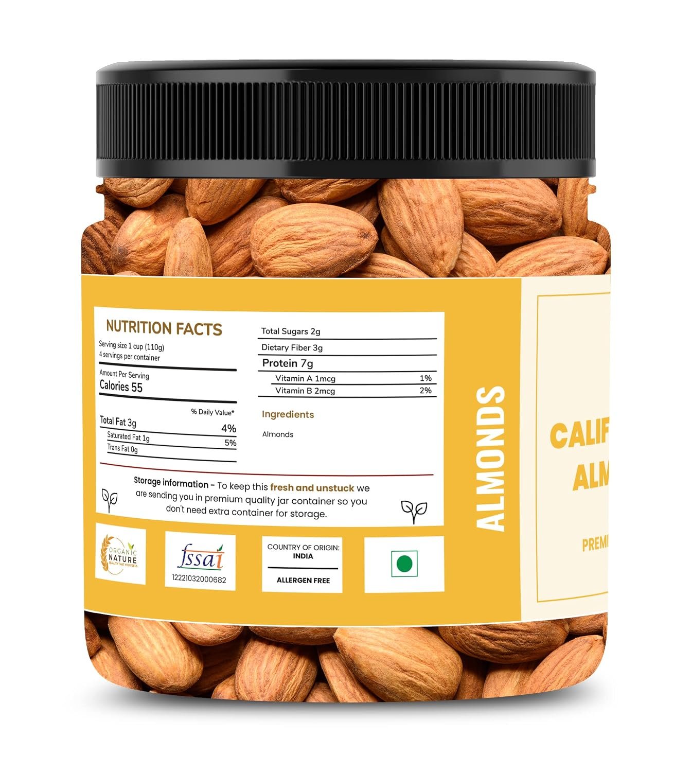 ORGANIC NATURE Dry Fruits Combo Pack of Almonds, Cashews, Pistachios, Figs, Walnuts, Apricot and Green Raisins 250 Grams Each| Total Weight 1.75 Kg| Jar Pack| - Image 3