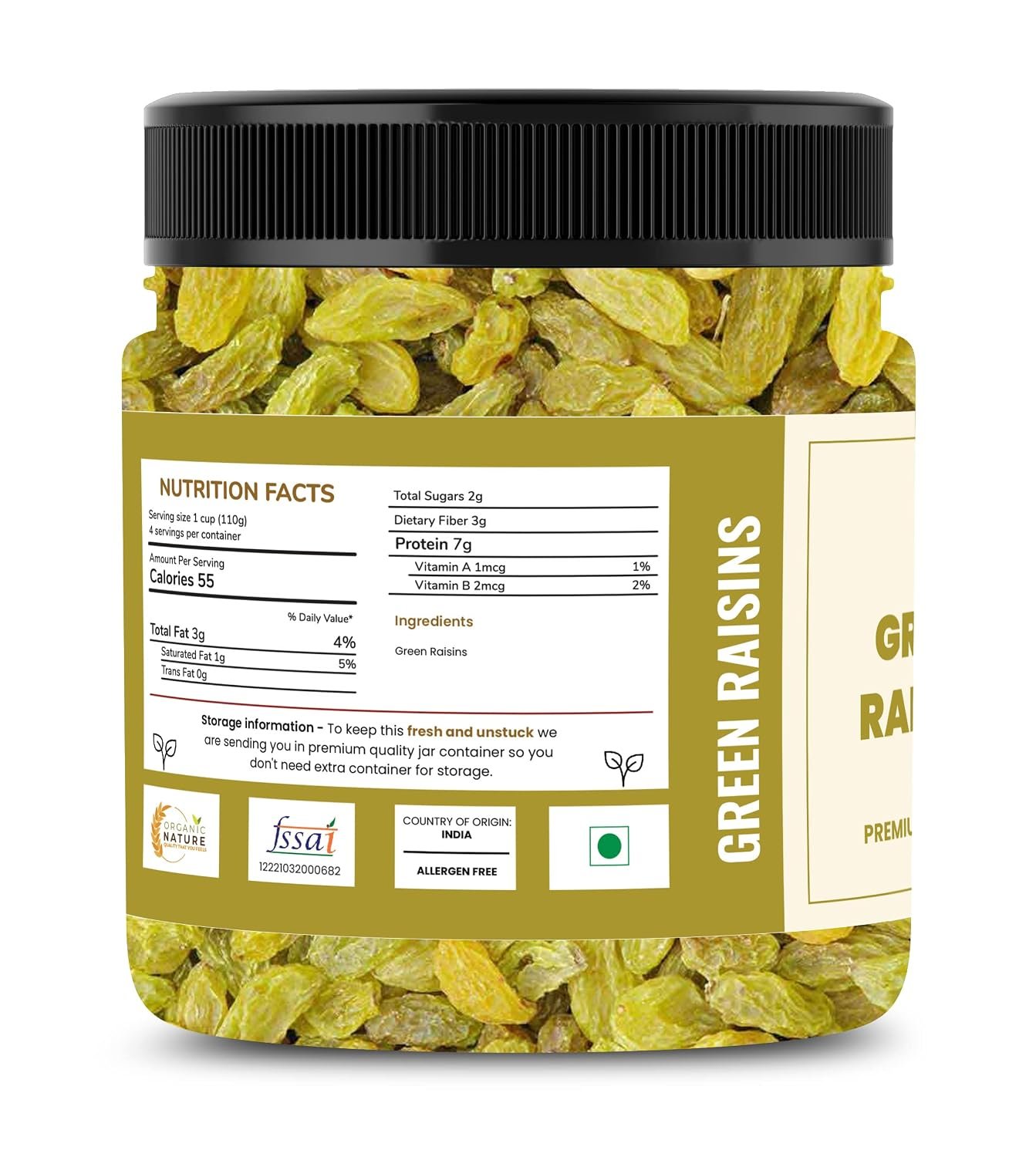 ORGANIC NATURE Dry Fruits Combo Pack of Almonds, Cashews, Pistachios, Figs, Walnuts, Apricot and Green Raisins 250 Grams Each| Total Weight 1.75 Kg| Jar Pack| - Image 7