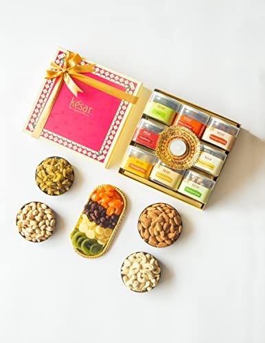 Dessert Drama Permium Dry Fruits Gift Box with Cashews, Almonds, Pistachios, Raisins, Sundried Pineapple, Sundried Kiwi, Sundried Cranberry, Sundried Orange (100g Each) with Rakhi Set For Gift - Image 8
