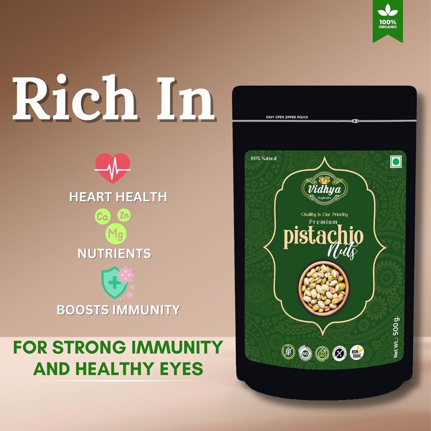 VIDHYA DRYFRUITS Almond, Pista– Fresh and Crunchy, High in Protein and Nutrients (Almond 500g, Pistachios (2 x 500g) - Combo Pack (3 x 500g) - Image 2