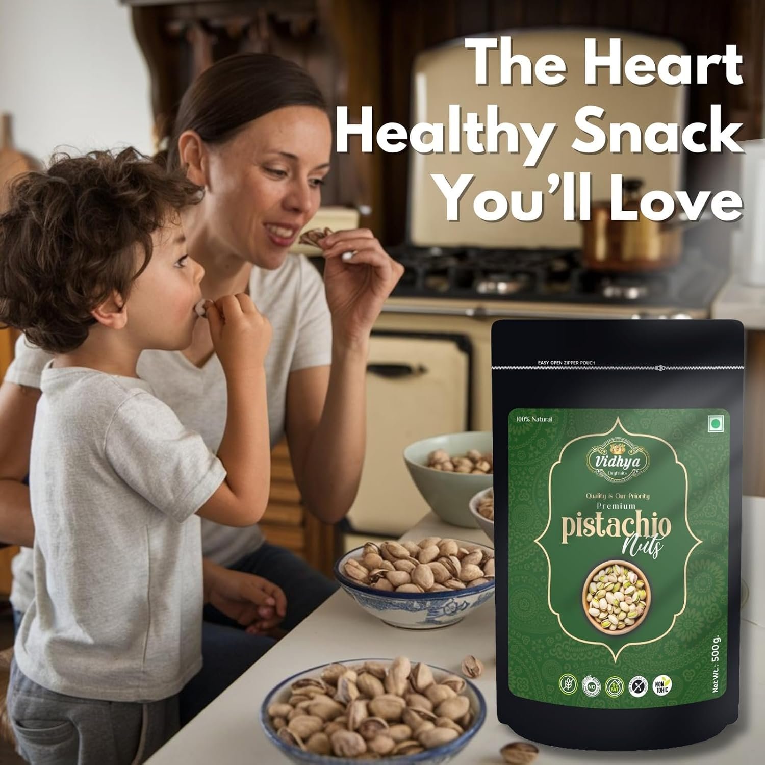 VIDHYA DRYFRUITS Almond, Pista– Fresh and Crunchy, High in Protein and Nutrients (Almond 500g, Pistachios (2 x 500g) - Combo Pack (3 x 500g) - Image 4