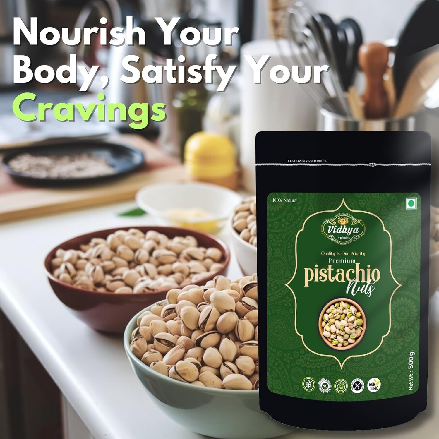 VIDHYA DRYFRUITS Almond, Pista– Fresh and Crunchy, High in Protein and Nutrients (Almond 500g, Pistachios (2 x 500g) - Combo Pack (3 x 500g) - Image 6