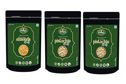 VIDHYA DRYFRUITS Almond, Pista– Fresh and Crunchy, High in Protein and Nutrients (Almond 500g, Pistachios (2 x 500g) - Combo Pack (3 x 500g) - Image 7