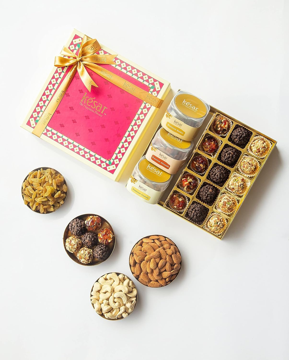 Dessert Drama Permium Dry Fruits Gift Box with Cashews, Almonds, Raisins (300g), Choco Chip Laddoo (5pcs), Very berry Laddu (5pcs), Dry Fruits Ladoo (5pcs) Combo Rakhi Set For Rakhshabandhan