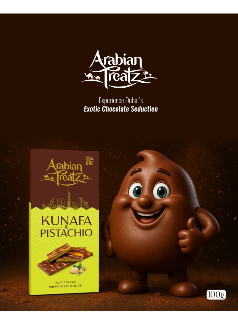 Kunafa & Pistachio Premium Chocolate – Gourmet Fusion of Dessert & Crunchy Nuts – 100g - Image 2