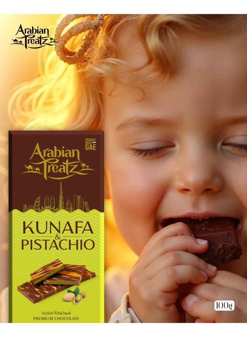 Kunafa & Pistachio Premium Chocolate – Gourmet Fusion of Dessert & Crunchy Nuts – 100g - Image 4
