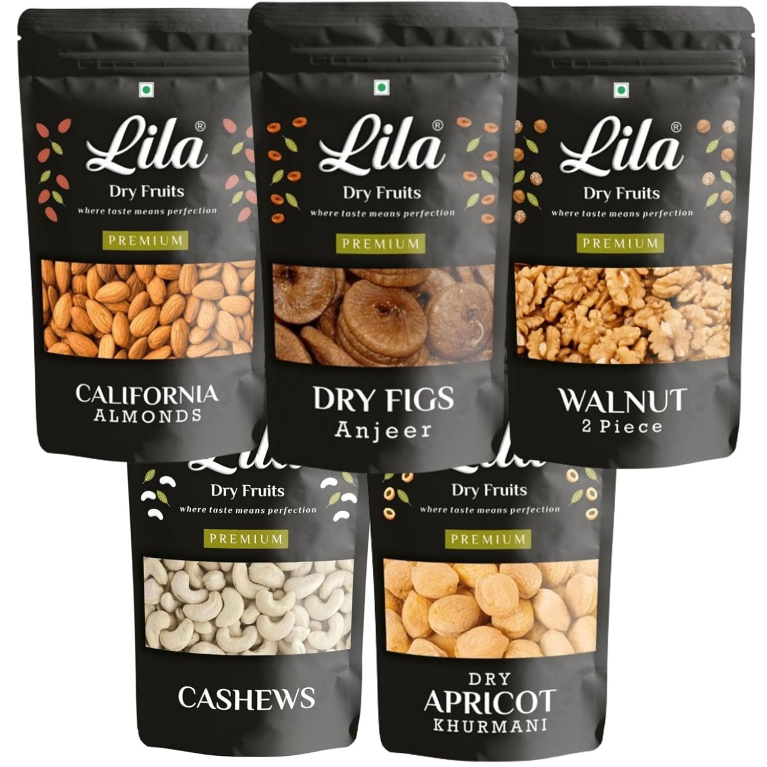 LDF Daily Needs Dry Fruits Combo Pack 1Kg | Premium Mixes of American Almonds, California Walnuts, Afghani Anjeer, Cashews, Dried Apricot (200g Each) | Ideal for Snacking | Perfect for Gifting
