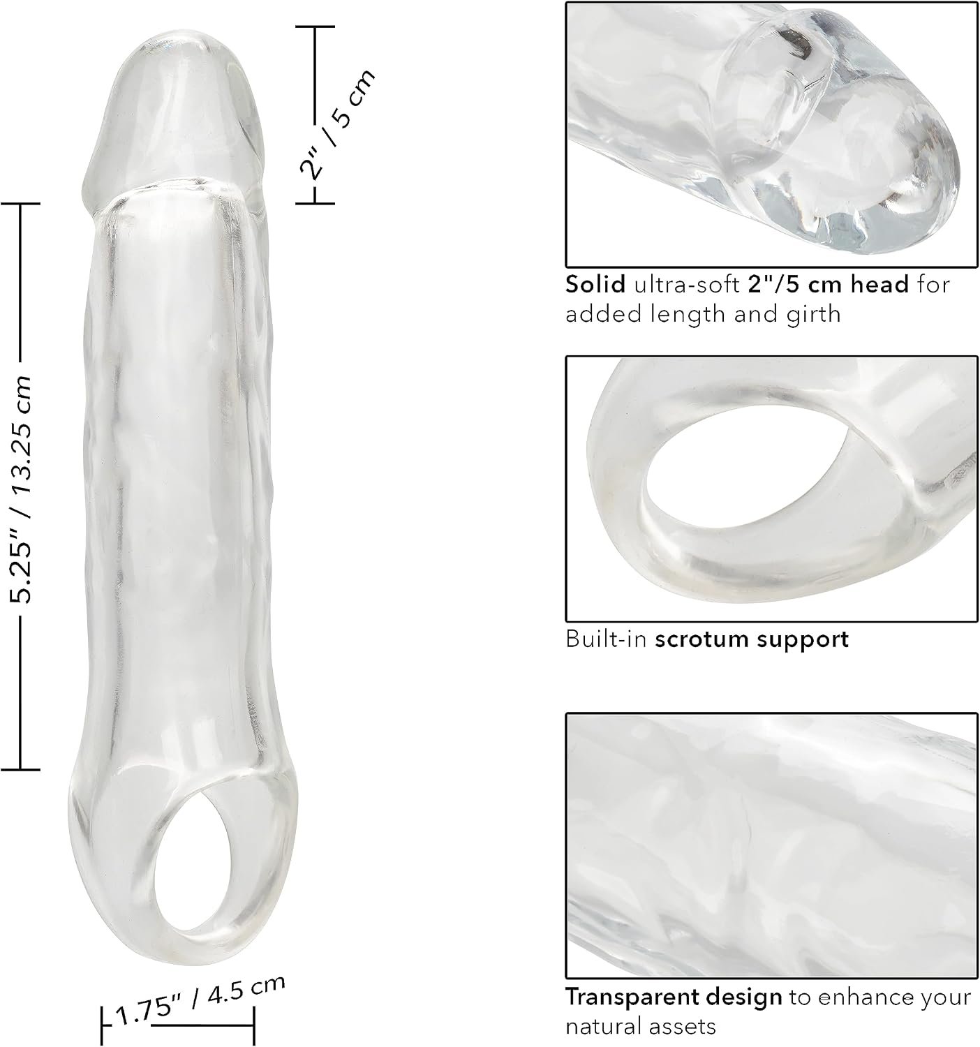 CalExotics Performance Maxx Clear Extension, Penis Sleeve with Solid Ultra-Soft 2 Inch add-ed Head 7.5 Inch - Image 2