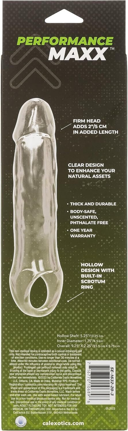 CalExotics Performance Maxx Clear Extension, Penis Sleeve with Solid Ultra-Soft 2 Inch add-ed Head 7.5 Inch - Image 5