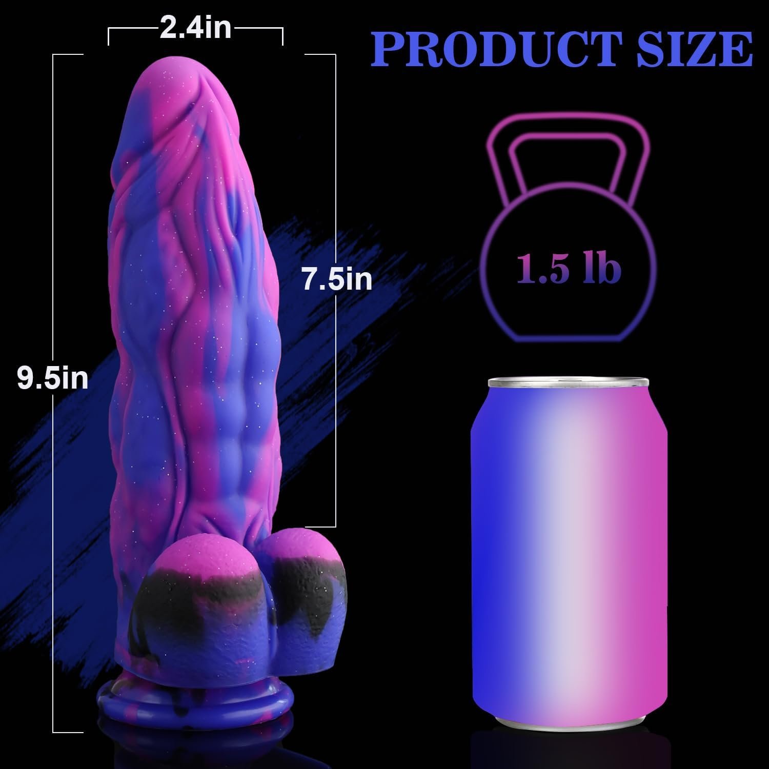 9.5'' Huge Realistic G-Spot Anal Dildo, Ex-Thick (7.5'' Girth), Suction Cup | For Hands-Free Solo / Strap-On Pegging Play, Fantasy Color, Soft Liquid Silicone Dildos, Adult Sex Toys for Women Men Couples